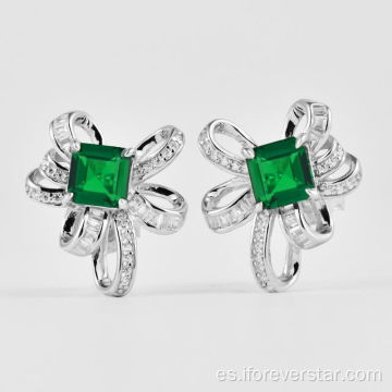 S925 Silver Colgando Pendientes de gota cultivados Emerald Stone